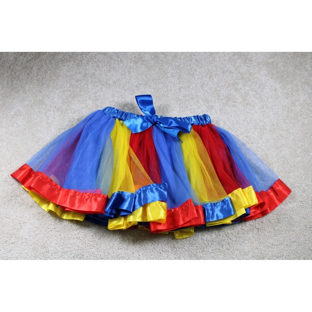 Snow White Tutu Skirt Girls Medium Blue Red Yellow Costume Satin Mesh Bow Party